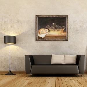 Tablou inramat - Sebastian Stoskopff - Cos cu Ochelari si Placinta, 70 x 90 cm - Img 2