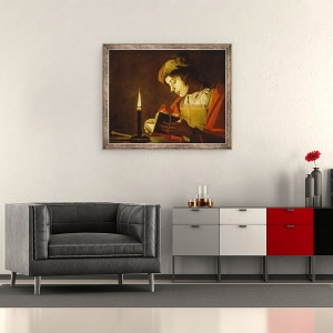 Tablou inramat - Stomer - Tanarul citind de lumina lumanarilor, 50 x 60 cm - Img 2