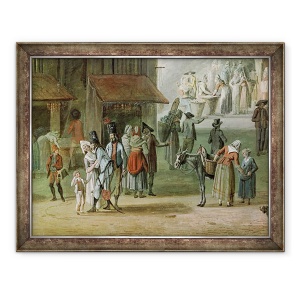 Tablou inramat - Thomas Naudet - Place de lApport-Paris in fata Grand-Chatelet, detaliu de oameni din partea stanga, 70 x 90 cm