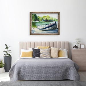 Tablou inramat - Tony Fandino - Barca pe cale de lansare Tamisa la Richmond, 70 x 90 cm - Img 3