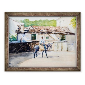 Tablou inramat - Tony Fandino - Om pe magar in Skiathos, 70 x 90 cm