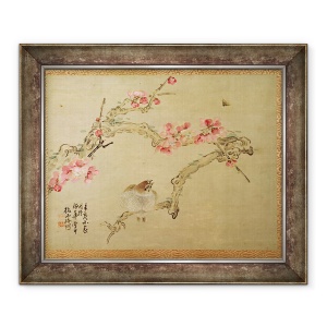 Tablou inramat - Tsubaki Chinzan - Floarea copacilor si pasarea, 50 x 60 cm