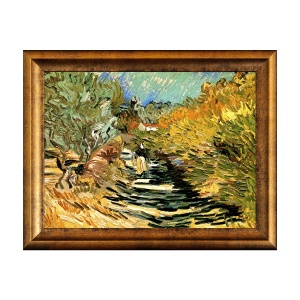 Tablou Inramat - Van Gogh, A Road at Saint-Remy with Female Figure, Rama Auriu, 30 x 40 cm