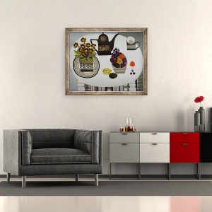 Tablou inramat - Vanessa Bowman - Auricula si Cafetiera neagra, 50 x 60 cm - Img 2