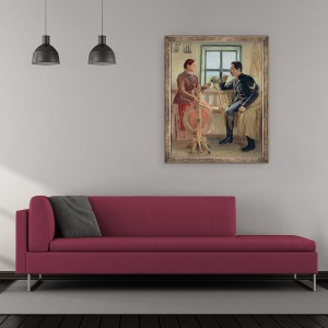 Tablou inramat - Vasil'ev Mikhail Nikolaevich - Discutie la roata de filare, 50 x 60 cm - Img 2