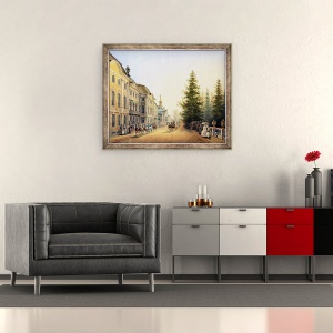 Tablou inramat - Vasili Semenovich Sadovnikov - Plecarea Curtii la intrarea principala a Marelui Palat, 50 x 60 cm - Img 2
