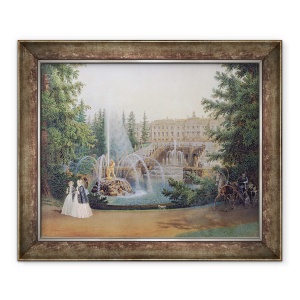 Tablou inramat - Vasili Semenovich Sadovnikov - Vedere la Cascada Marly din Gradina Inferioara a Palatului Peterhof, 50 x 60 cm