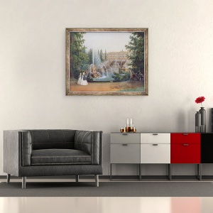 Tablou inramat - Vasili Semenovich Sadovnikov - Vedere la Cascada Marly din Gradina Inferioara a Palatului Peterhof, 50 x 60 cm - Img 2