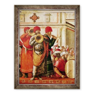 Tablou inramat - Vittore Carpaccio - Sfantul Gheorghe Botezand Neamurile, detaliu al muzicienilor de pe partea stanga, 60 x 80 cm