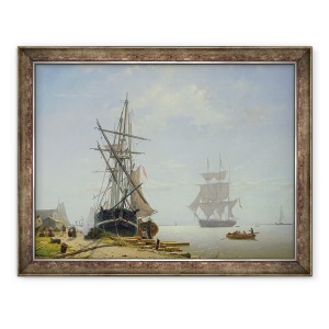 Tablou inramat - W.A. van Deventer - Navele intr-un estuar olandez, 60 x 80 cm
