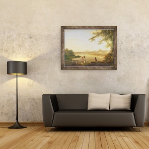 Tablou inramat - William Hodges - Podul Marmalong, cu un Sepoy si Bastinasii in prim-plan, 70 x 90 cm - Img 2