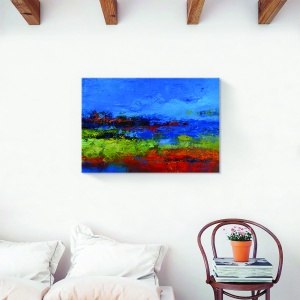 Tablou decorativ abstract canvas în nuanțe de albastru și roșu 80x120 cm