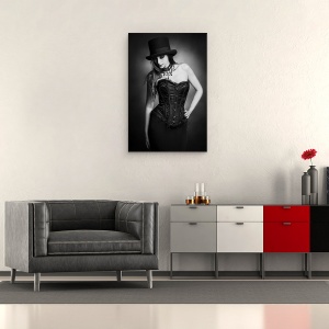 Tablou canvas - Alb-Negru, Portret, Alb-Negru, Palarie, Femeie, Model, 60 x 90 cm - Img 2