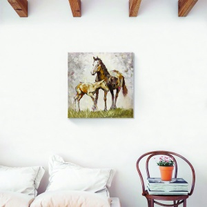 Tablou decorativ cal pe canvas pictură maro 60x60 cm
