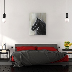 Tablou canvas - Animale, Cal, Negru, Pictura, 75 x 100 cm - Img 3