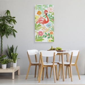 Tablou canvas - Animale, Flamingo, Flori, Pictura, 50 x 100 cm - Img 4