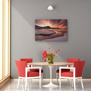 Tablou canvas - Apus de soare auriu, Peisaj, Apa, Rau, Munte, 80 x 120 cm - Img 4