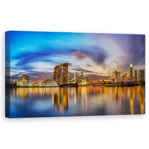 Tablou canvas - Apus De Soare Langa Golf, Noapte, Arhitectura, Cladire, Lumini, Apa, 50 x 100 cm