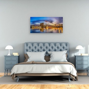 Tablou canvas - Apus De Soare Langa Golf, Noapte, Arhitectura, Cladire, Lumini, Apa, 50 x 100 cm - Img 3