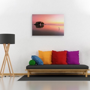 Tablou canvas - Apus De Soare , Roz, Heron, Culori Pastelate, Arc, 80 x 120 cm - Img 2
