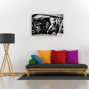 Tablou canvas - Asteptand Sa Raman Singur, Vintage, Portret, Alb-Negru, Masina, Clasic, 60 x 90 cm - Img 4