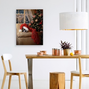 Tablou canvas - Asteptandu-L Pe Mos Craciun, Caine, Bulldog, Zapada, 75 x 100 cm - Img 4