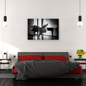 Tablou canvas - Balet, Performanta, Balet, Balerina, Alb-Negru, Pian, 40 x 60 cm - Img 3