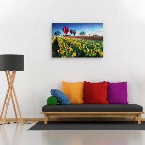 Tablou canvas - Baloane Cu Aer Cald Peste Campul Cu Lalele, Floare, 60 x 90 cm - Img 2