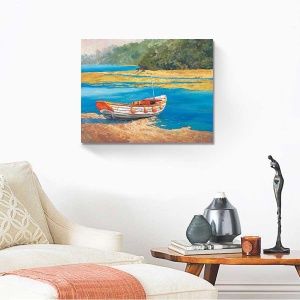 Tablou Canvas - Barca pescuit, Rau, Padure, Vara, 80 x 100 cm - Img 2