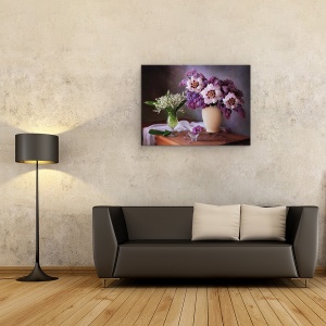 Tablou Canvas - Buchet De Bujori, Natura Moarta, Flori, Lalele, 75 x 100 cm - Img 2