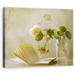 Tablou canvas - Bucuria Unei Zile Ploioase, Floare, Natura Moarta, Carte, Vaza, Flora, 60 x 75 cm
