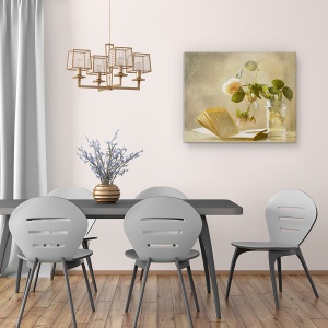 Tablou canvas - Bucuria Unei Zile Ploioase, Floare, Natura Moarta, Carte, Vaza, Flora, 60 x 75 cm - Img 4