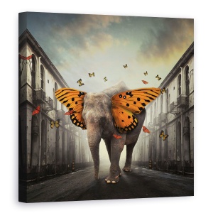 Tablou canvas - Butterphant, Editare Creativa, Editat, Fantezie, Ireal, Elefant, 60 x 60 cm