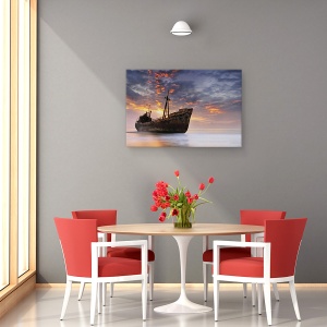 Tablou canvas - Calatorul Intunecat, Naufragiu, Rasarit De Soare, Grecia, Peisaj, Apa, 40 x 60 cm - Img 4