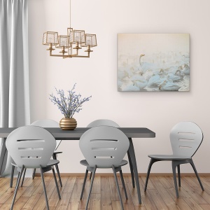 Tablou canvas - Cantecul Diminetii, Lebede, Ceata, Soare, Pasari, 60 x 75 cm - Img 4