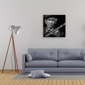 Tablou canvas - Chitaristul, Jazz, Alb-Negru, Negru, Alb, 60 x 60 cm - Img 2