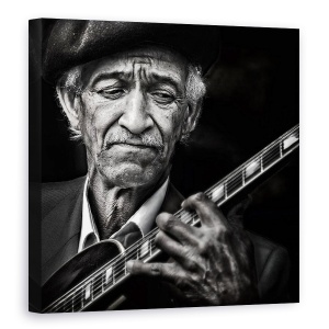 Tablou canvas - Chitaristul, Jazz, Alb-Negru, Negru, Alb, 90 x 90 cm