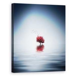 Tablou canvas - Copaci De Toamna Reflectandu-Se In Lacul Albastru, Rosu, Fantezie, 60 x 75 cm