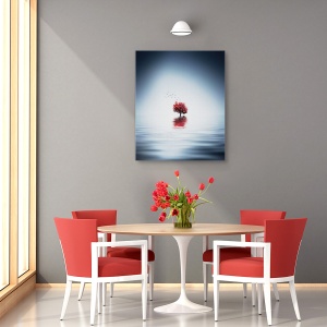 Tablou canvas - Copaci De Toamna Reflectandu-Se In Lacul Albastru, Rosu, Fantezie, 60 x 75 cm - Img 4