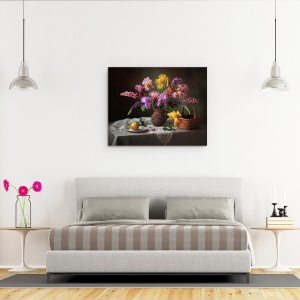 Tablou Canvas - Cu Un Buchet De Irisi Si Lupini, Cos, Mar, 40 x 50 cm - Img 3