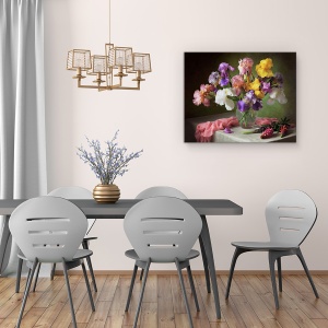Tablou canvas - Cu Un Buchet De Irisi Si Lupini, Natura Moarta, Pastel, Vaza, 60 x 75 cm - Img 4