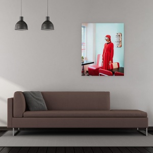Tablou canvas - Curgerea Timpului, Fata, Rosu, Retro, Vintage, Ochelari De Protectie, 60 x 75 cm - Img 2