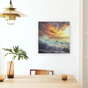 Tablou canvas - Delir In Culori, Apus De Soare, Nori, Cer, Rosu, 60 x 60 cm - Img 4