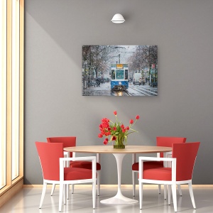 Tablou canvas - Dimineata In Zurich, Tramvai, Trafic, Strada, Oras, Centru, 60 x 90 cm - Img 4