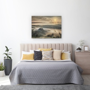 Tablou canvas - Dimineata Toscana, Peisaj, Toscana, Toamna, Soare, Rasarit De Soare, 75 x 100 cm - Img 3