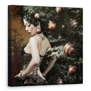 Tablou canvas - Doamna Din Decembrie, Rochie, Colier, Zapada, Padure, 60 x 60 cm