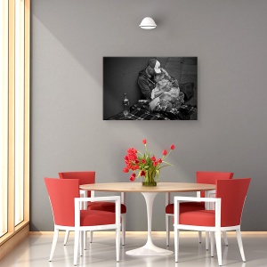Tablou canvas - Dragoste, Strada, Caine, Persoana, Alb-Negru, Imbratiseaza, 40 x 60 cm - Img 4