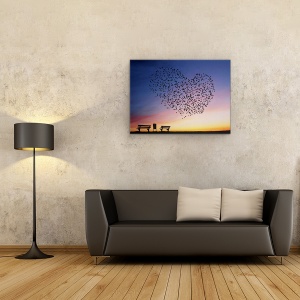 Tablou Canvas - Dragostea Pluteste In Aer, Pasari, Inima, Stol, 50 x 70 cm - Img 2