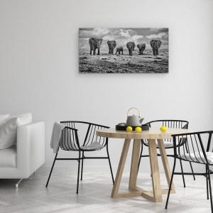 Tablou Canvas - Elefanti, Familie, Alb-Negru, Dragut, 50 x 100 cm - Img 4