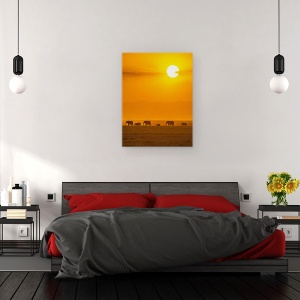 Tablou canvas - Elefanti In Apus, Safari, Kenya, Amboseli, Turma, 75 x 100 cm - Img 3